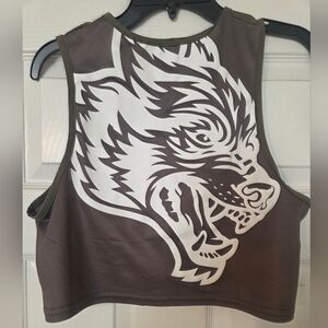 Green and White Wolf Graphic Crop Top